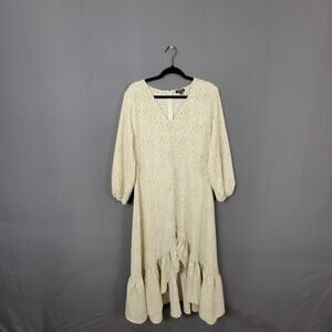Cream Floral Cottagecore Prairie Maxi Dress Romantic Boho Balloon Sleeve